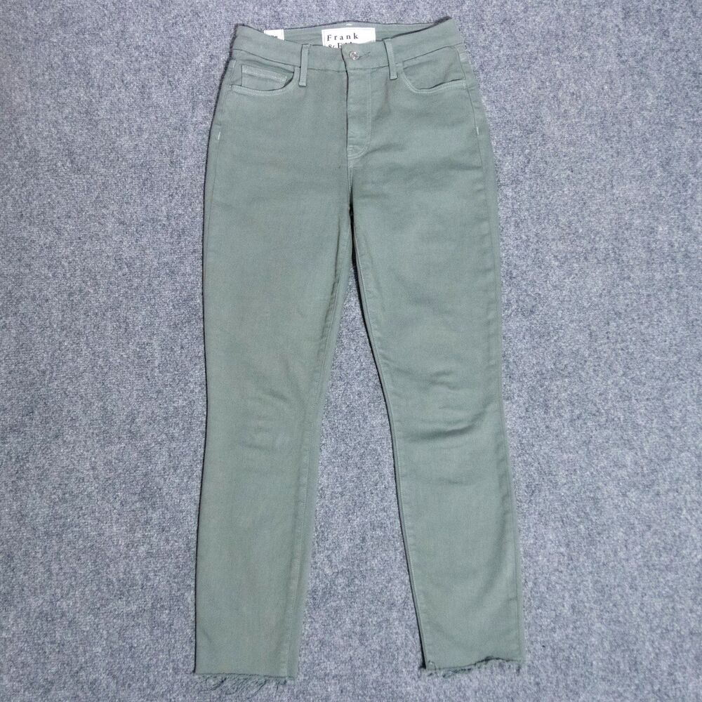Frank & Eileen Sligo Ankle Skinny Jeans Raw Hem Green Womens 27x26 Stretch Pants